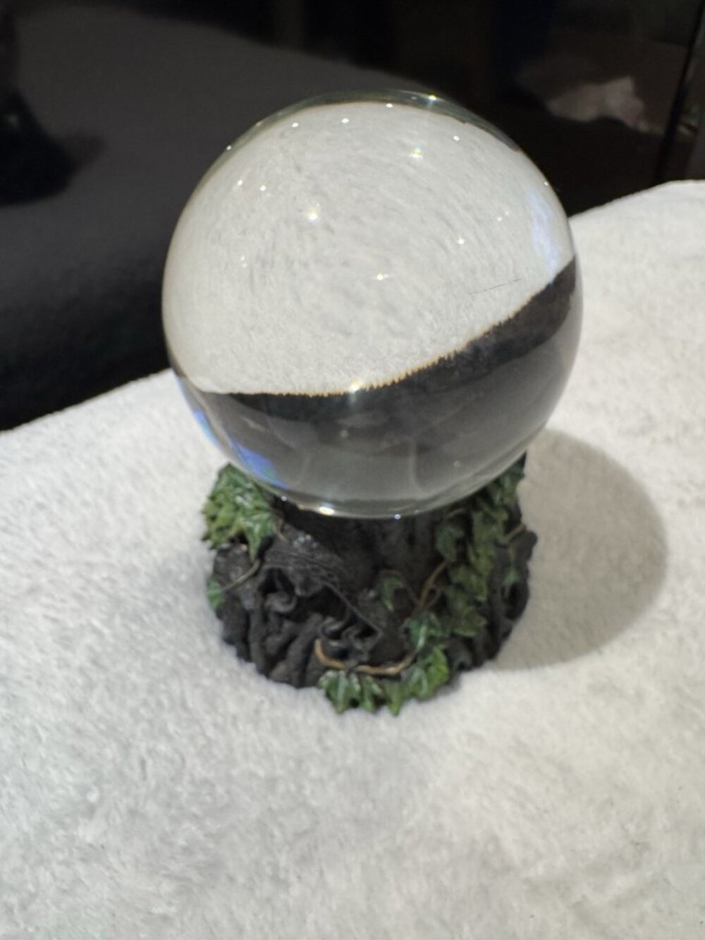 Heavy Clear Crystal ball with Maiden Mother Crone Triple Goddess Base 17cm